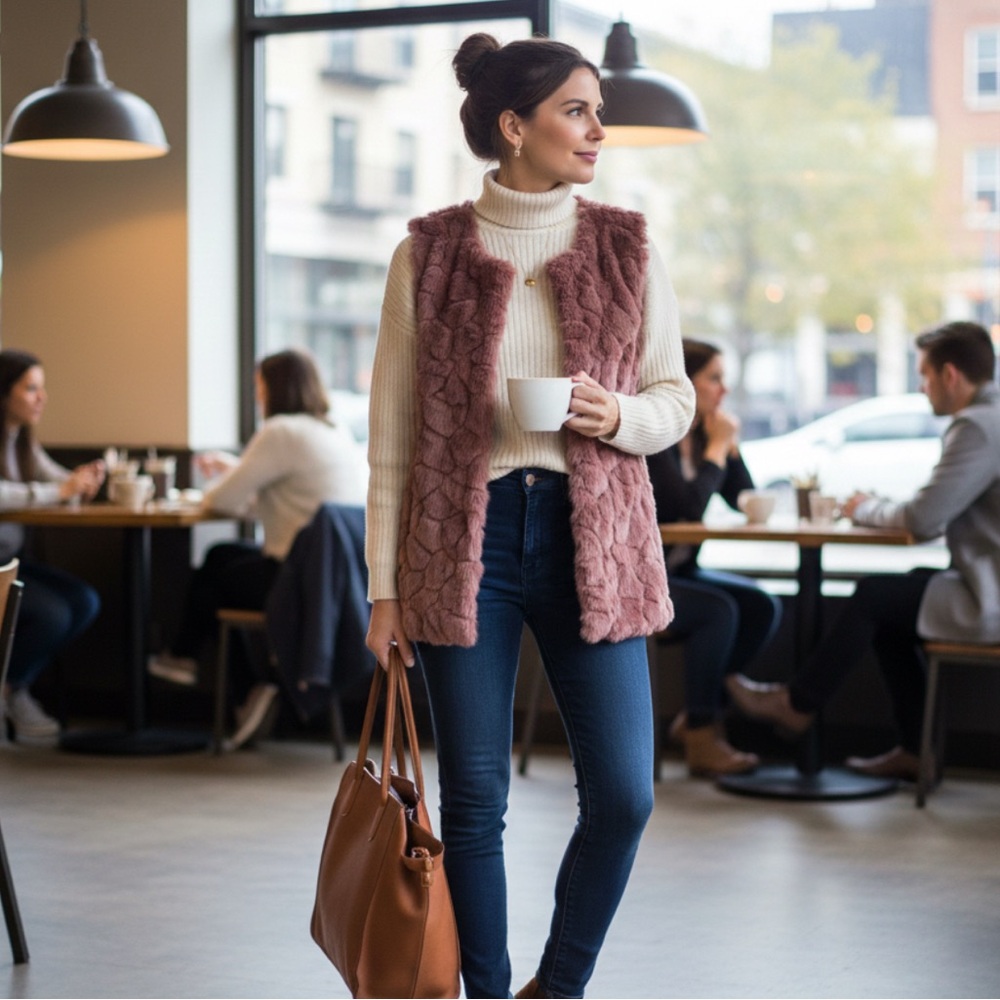 Love Tree Women's Teddy fur vest in Dusty Rose‎